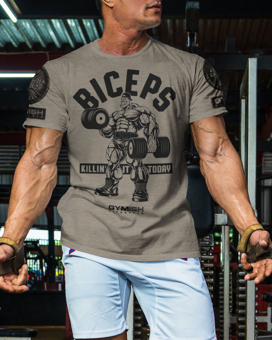 032. BICEPS Killin' It Funny Motivational Workout Gym T-Shirt for Men