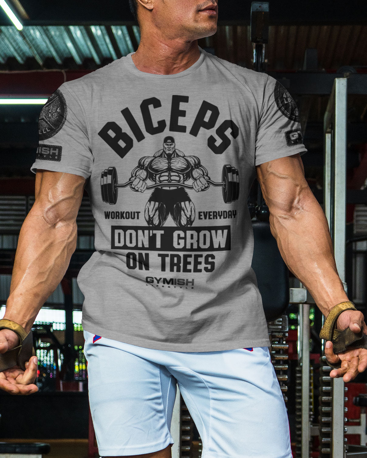 034. BICEPS Don't Grow On Trees Funny Motivational Workout Gym T-Shirt for Men T-Shirt GYMISH LIFESTYLE