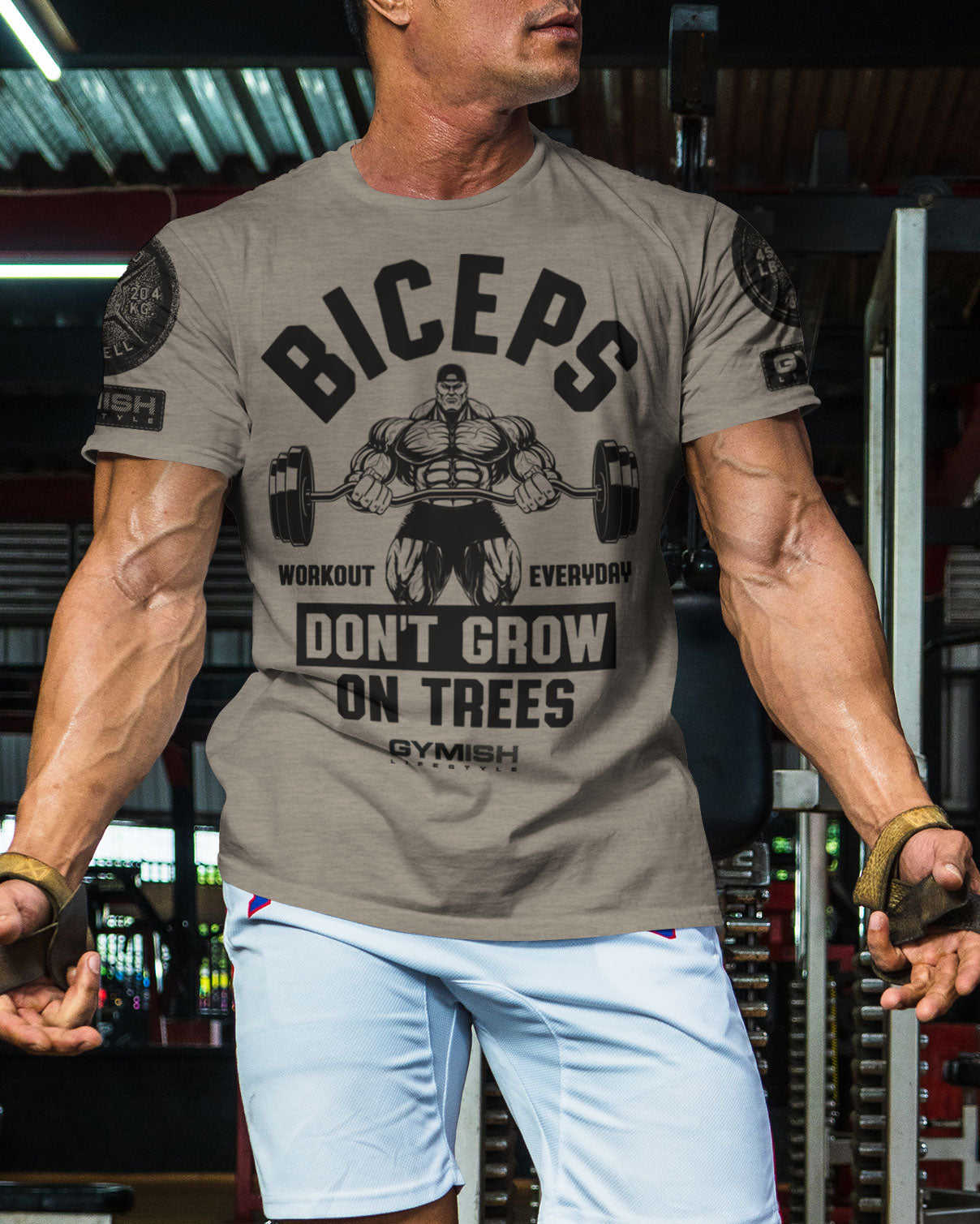 034. BICEPS Don't Grow On Trees Funny Motivational Workout Gym T-Shirt for Men T-Shirt GYMISH LIFESTYLE