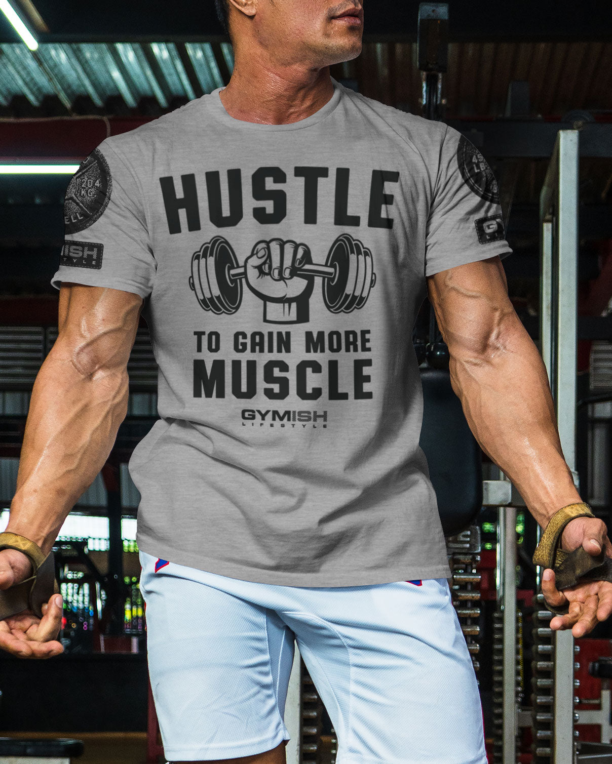 011. Hustle to Gain More Muscle Funny Motivational Workout Gym T-Shirt for Men T-Shirt GYMISH LIFESTYLE