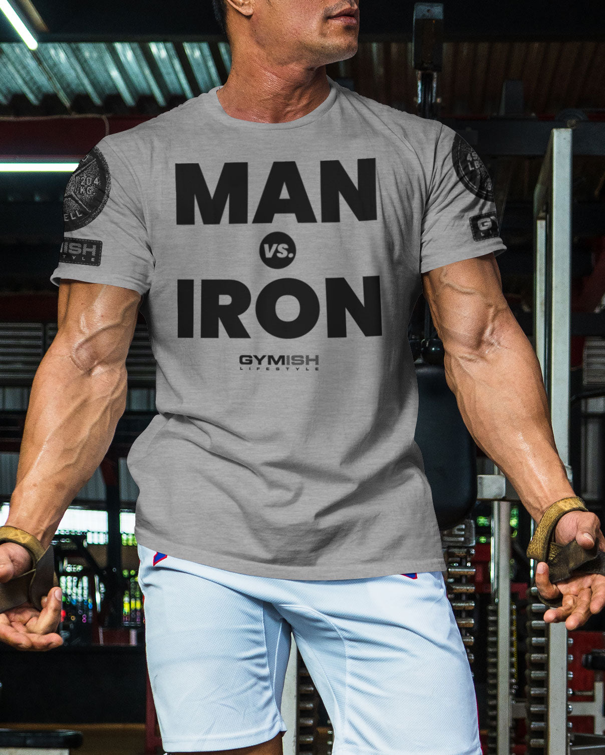 042. Man Vs. Iron Funny Motivational Workout Gym T-Shirt for Men T-Shirt GYMISH LIFESTYLE