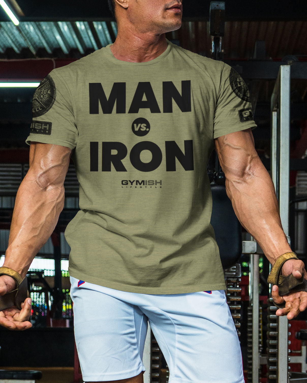 042. Man Vs. Iron Funny Motivational Workout Gym T-Shirt for Men T-Shirt GYMISH LIFESTYLE