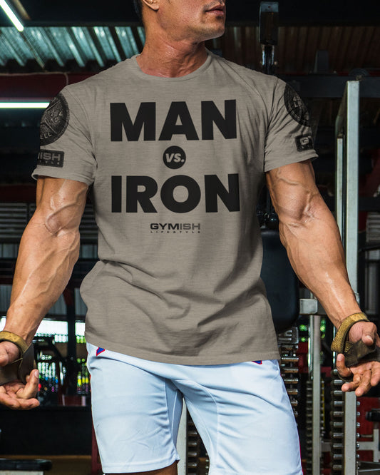 042. Man Vs. Iron Funny Motivational Workout Gym T-Shirt for Men