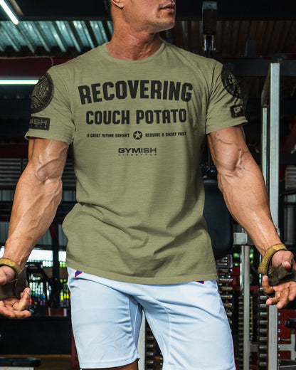 030. Recovering Couch Potato Funny Motivational Workout Gym T-Shirt for Men