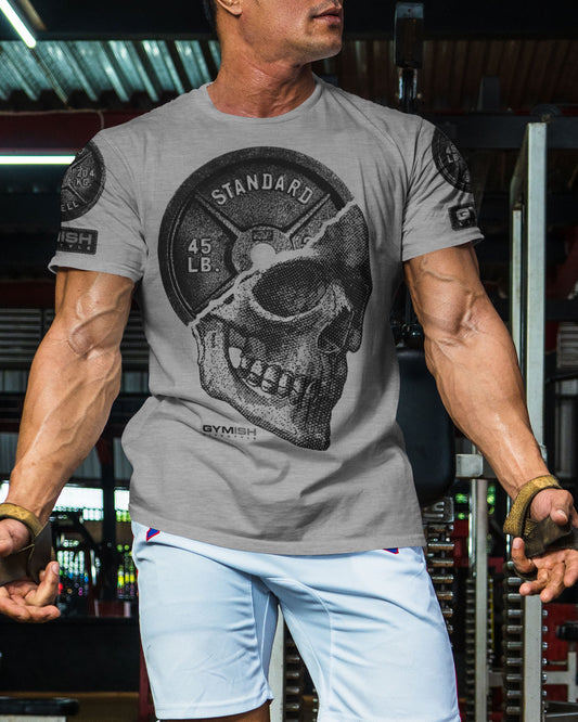 051. SkullPlate Funny Motivational Workout Gym T-Shirt for Men