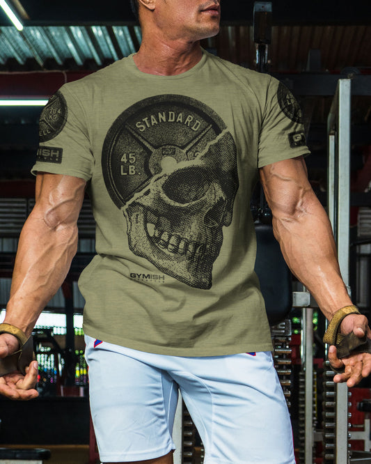 051. SkullPlate Funny Motivational Workout Gym T-Shirt for Men