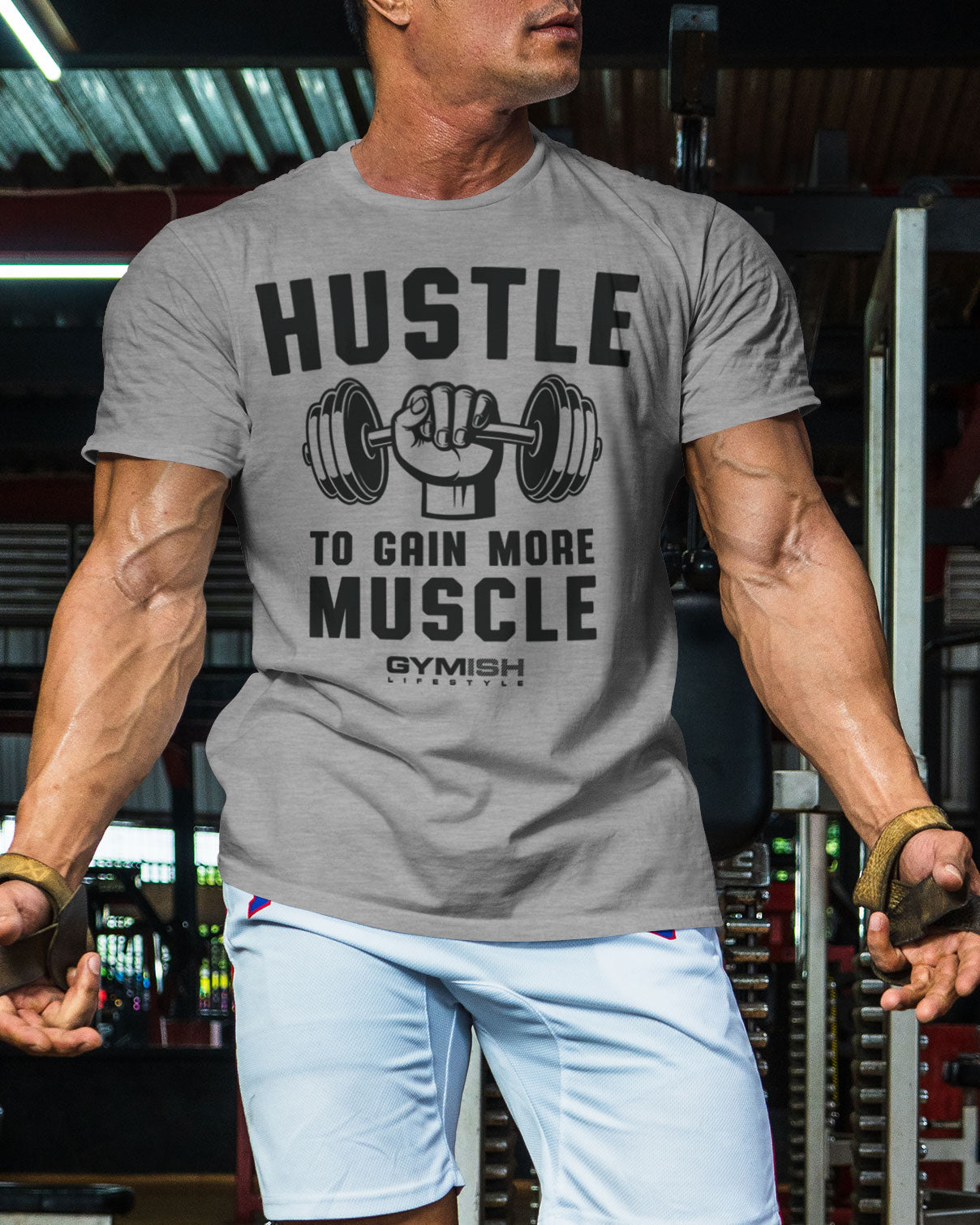 011. Hustle to Gain More Muscle Funny Motivational Workout Gym T-Shirt for Men T-Shirt GYMISH LIFESTYLE