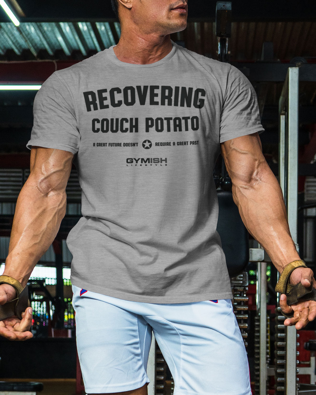 030. Recovering Couch Potato Funny Motivational Workout Gym T-Shirt for Men