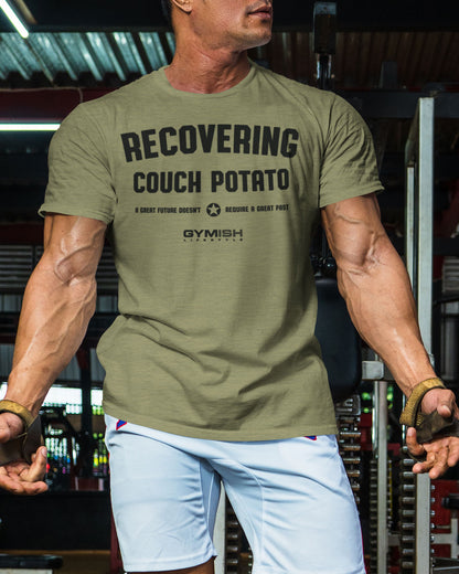 030. Recovering Couch Potato Funny Motivational Workout Gym T-Shirt for Men