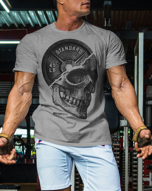 051. SkullPlate Funny Motivational Workout Gym T-Shirt for Men