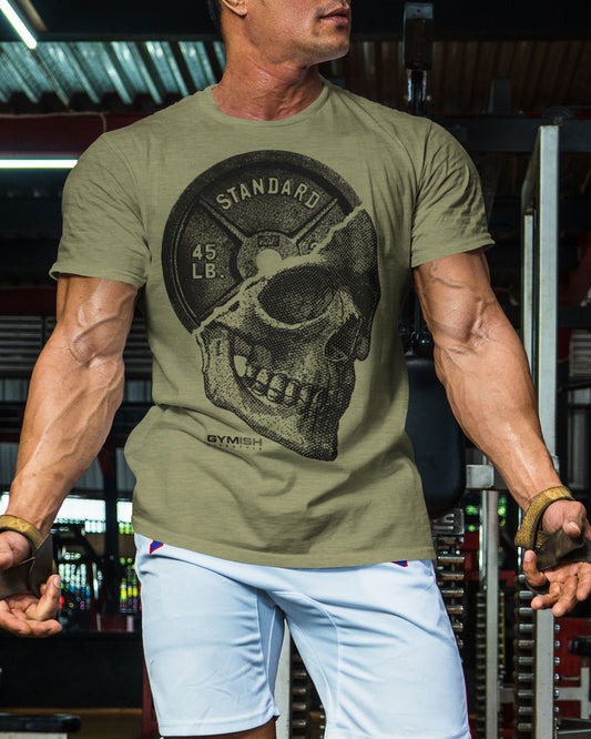 051. SkullPlate Funny Motivational Workout Gym T-Shirt for Men