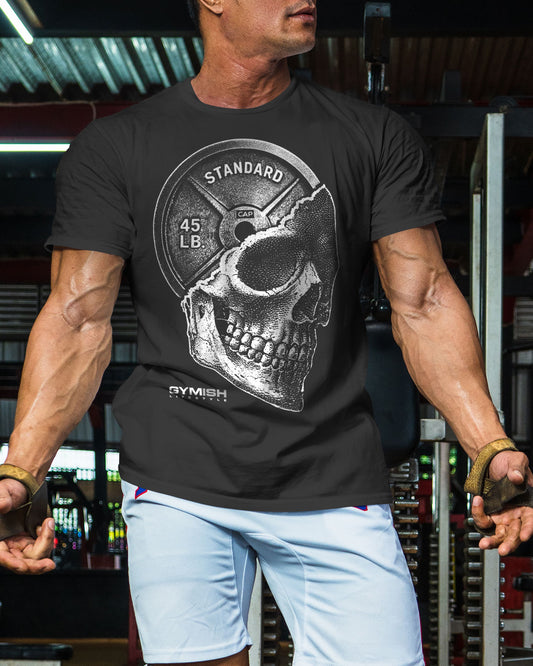 051. SkullPlate Funny Motivational Workout Gym T-Shirt for Men