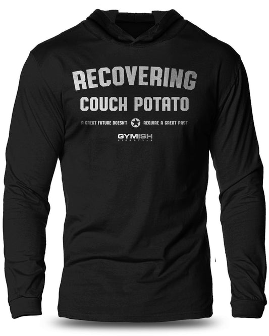 030- Recovering Couch Potato Lightweight Long Sleeve Hooded T-shirt for Men - Gymish - - #Gym Shirts# - - #Workout T-Shirts#