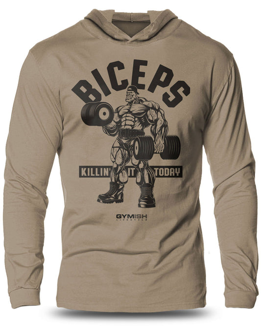 032- BICEPS Killin' It Lightweight Long Sleeve Hooded T-shirt for Men - Gymish - - #Gym Shirts# - - #Workout T-Shirts#
