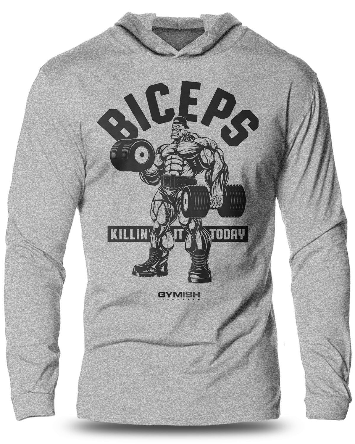 032- BICEPS Killin' It Lightweight Long Sleeve Hooded T-shirt for Men - Gymish - - #Gym Shirts# - - #Workout T-Shirts#