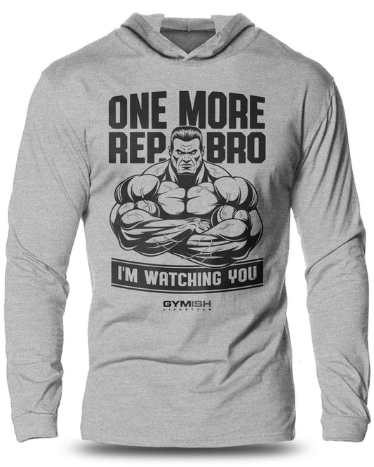 033- One More Rep, Bro! Lightweight Long Sleeve Hooded T-shirt for Men - Gymish - - #Gym Shirts# - - #Workout T-Shirts#