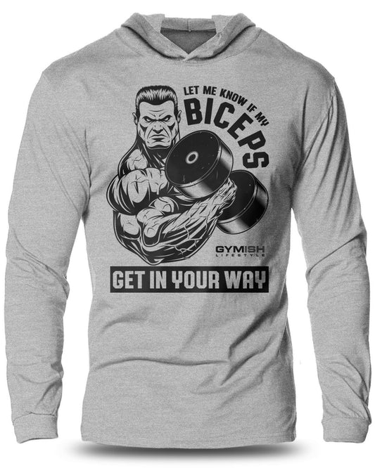 036-Biceps In Your Way Lightweight Long Sleeve Hooded T-shirt for Men - Gymish - - #Gym Shirts# - - #Workout T-Shirts#