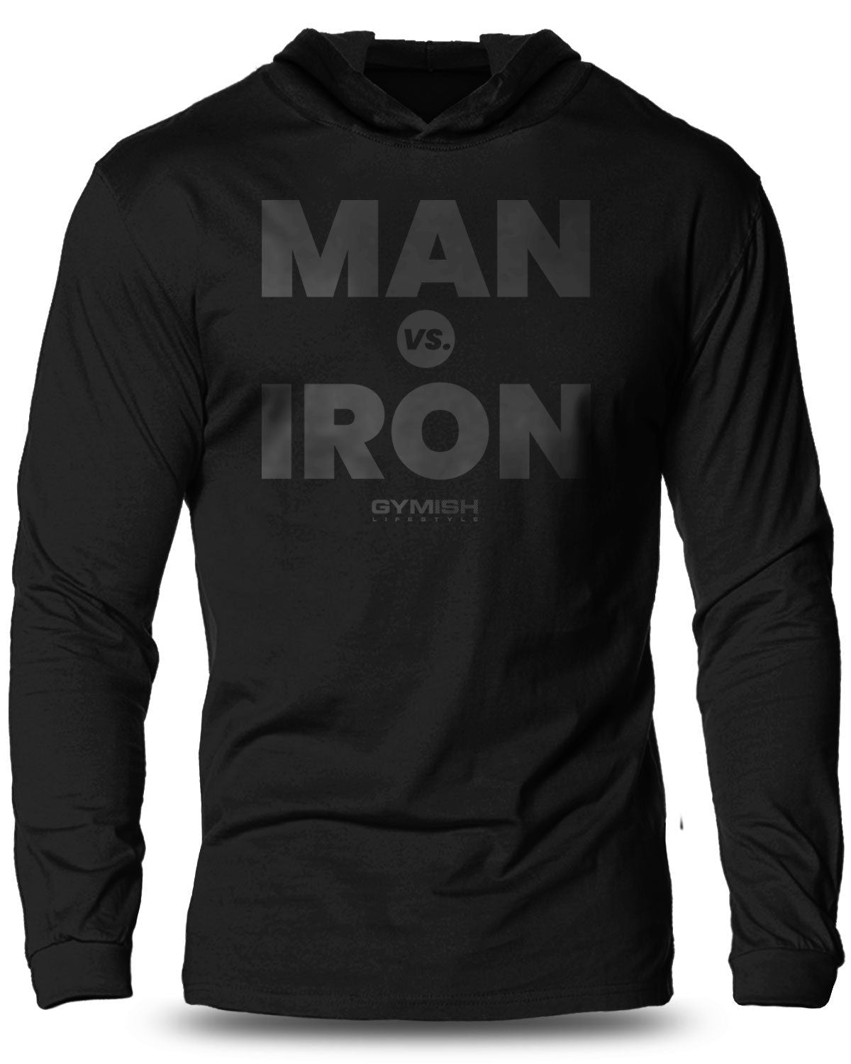 042- Man Vs. Iron Lightweight Long Sleeve Hooded T-shirt for Men - Gymish - - #Gym Shirts# - - #Workout T-Shirts#