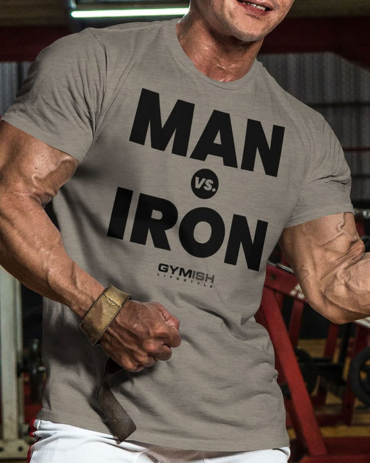 042. Man Vs. Iron Workout T-Shirt - Gymish - - #Gym Shirts# - - #Workout T-Shirts#