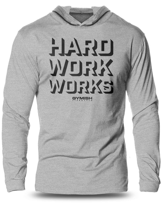 049- Hard Work Works Lightweight Long Sleeve Hooded T-shirt for Men - Gymish - - #Gym Shirts# - - #Workout T-Shirts#