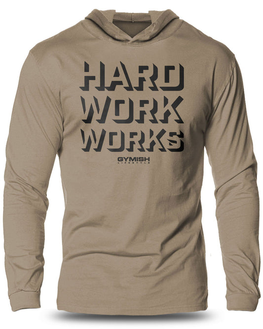 049- Hard Work Works Lightweight Long Sleeve Hooded T-shirt for Men - Gymish - - #Gym Shirts# - - #Workout T-Shirts#