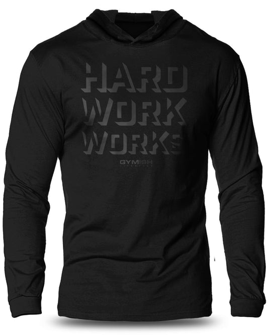 049- Hard Work Works Lightweight Long Sleeve Hooded T-shirt for Men - Gymish - - #Gym Shirts# - - #Workout T-Shirts#