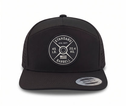 GYMISH Weightplate Gym Hat for Men, Weight Plate Patch Snapback, 6 Panel Laser Vented Workout Cap
