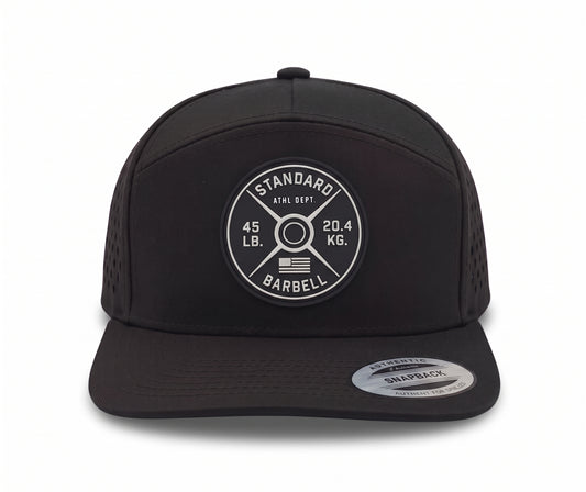 GYMISH Weightplate Gym Hat for Men, Weight Plate Patch Snapback, 6 Panel Laser Vented Workout Cap