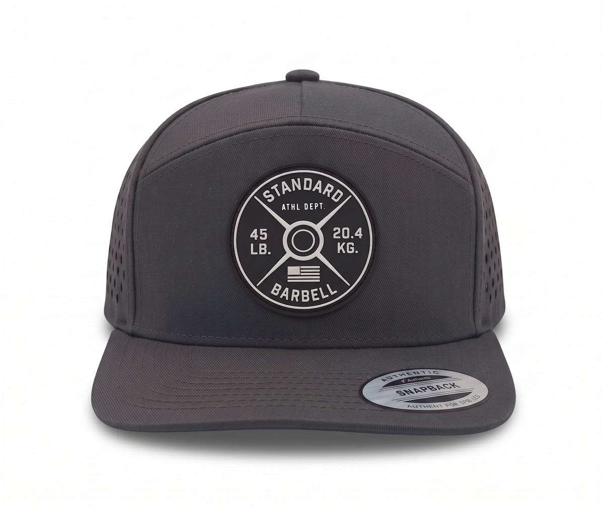 GYMISH Weightplate Gym Hat for Men, Weight Plate Patch Snapback, 6 Panel Laser Vented Workout Cap