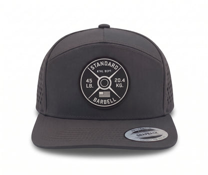 GYMISH Weightplate Gym Hat for Men, Weight Plate Patch Snapback, 6 Panel Laser Vented Workout Cap