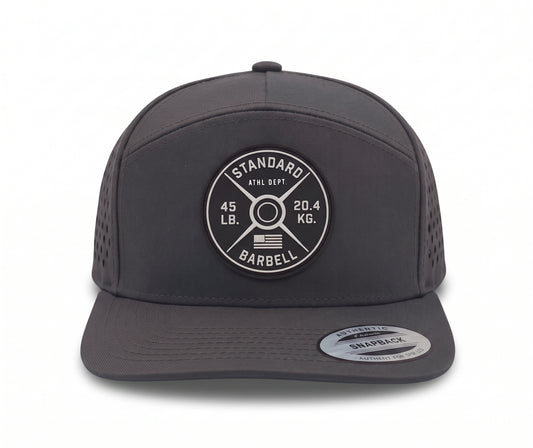 GYMISH Weightplate Gym Hat for Men, Weight Plate Patch Snapback, 6 Panel Laser Vented Workout Cap