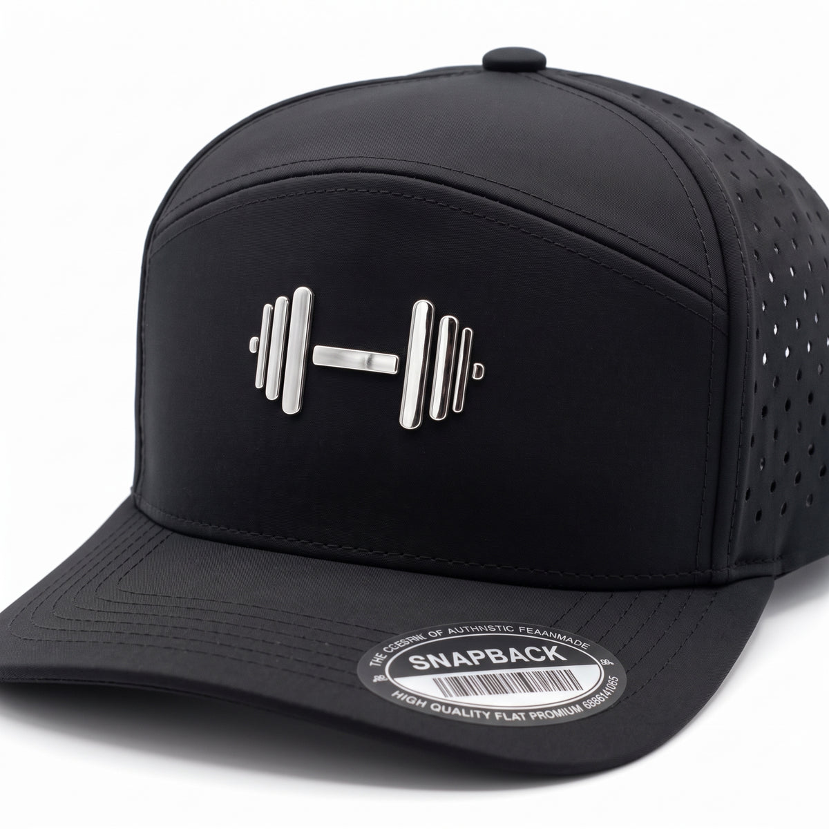 GYMISH Dumbbell Gym Hat for Men, Weight Plate Patch Snapback, 6 Panel Laser Vented Workout Cap