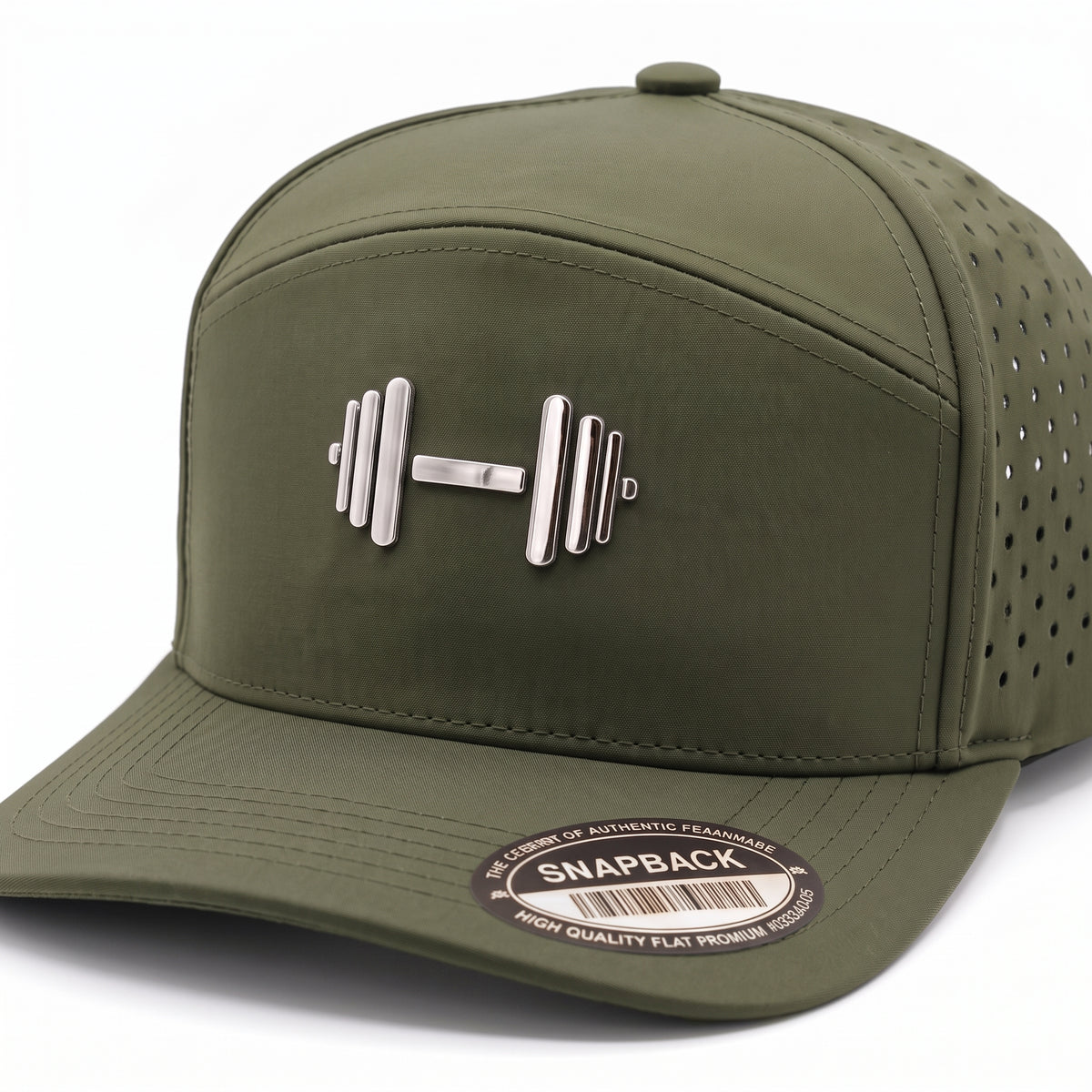 GYMISH Dumbbell Gym Hat for Men, Weight Plate Patch Snapback, 6 Panel Laser Vented Workout Cap