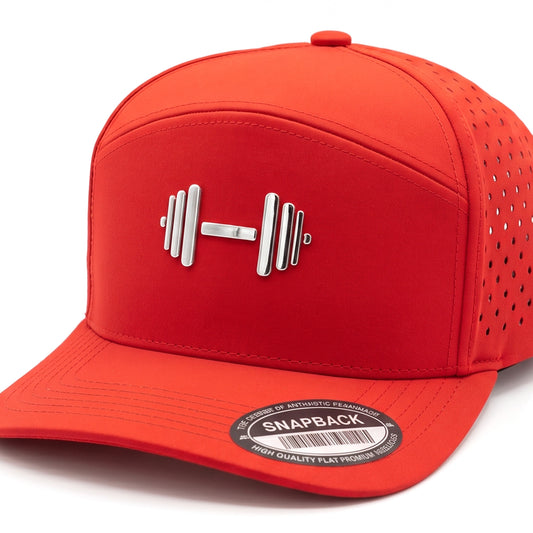 GYMISH Dumbbell Gym Hat for Men, Weight Plate Patch Snapback, 6 Panel Laser Vented Workout Cap