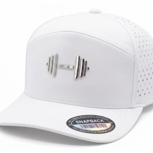 GYMISH Dumbbell Gym Hat for Men, Weight Plate Patch Snapback, 6 Panel Laser Vented Workout Cap
