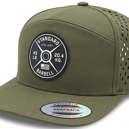 GYMISH Weightplate Gym Hat for Men, Weight Plate Patch Snapback, 6 Panel Laser Vented Workout Cap