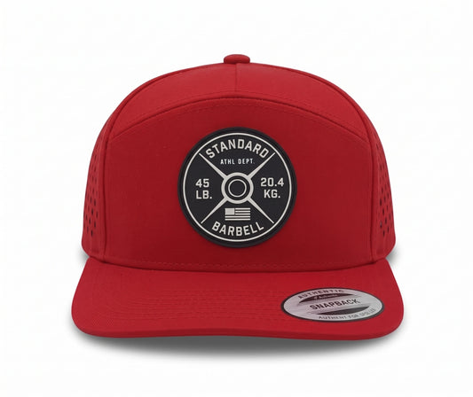 GYMISH Weightplate Gym Hat for Men, Weight Plate Patch Snapback, 6 Panel Laser Vented Workout Cap