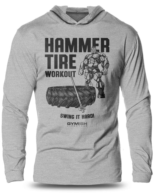 050- Hammer Tire Lightweight Long Sleeve Hooded T-shirt for Men - Gymish - - #Gym Shirts# - - #Workout T-Shirts#