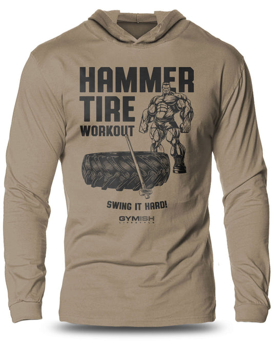 050- Hammer Tire Lightweight Long Sleeve Hooded T-shirt for Men - Gymish - - #Gym Shirts# - - #Workout T-Shirts#