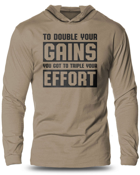 053- DOUBLE GAINS Lightweight Long Sleeve Hooded T-shirt for Men - Gymish - - #Gym Shirts# - - #Workout T-Shirts#
