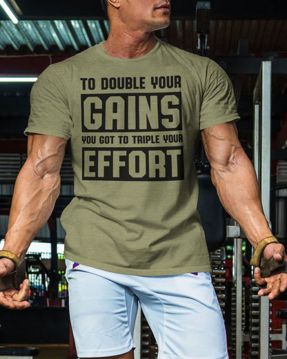053. DOUBLE YOUR GAINS Workout T-Shirt - Gymish - - #Gym Shirts# - - #Workout T-Shirts#