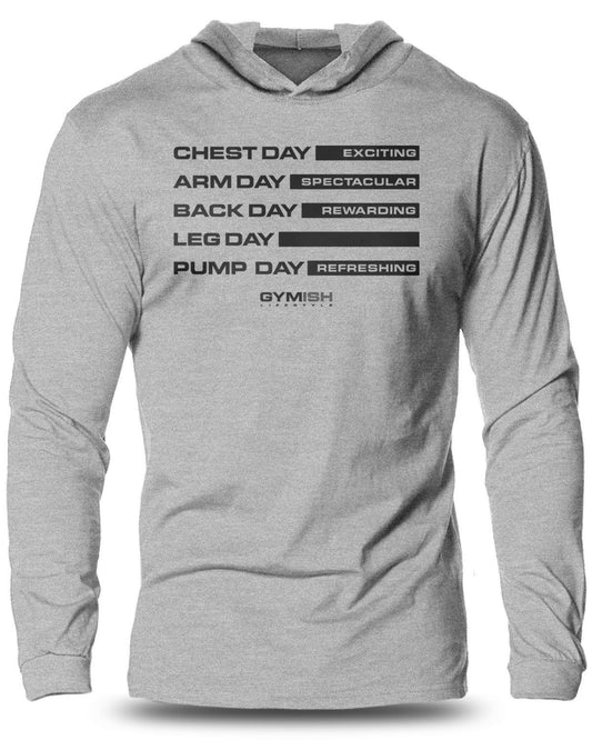 054- Gym Days Lightweight Long Sleeve Hooded T-shirt for Men - Gymish - - #Gym Shirts# - - #Workout T-Shirts#