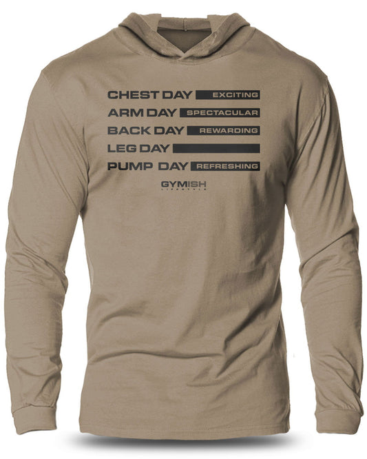 054- Gym Days Lightweight Long Sleeve Hooded T-shirt for Men - Gymish - - #Gym Shirts# - - #Workout T-Shirts#