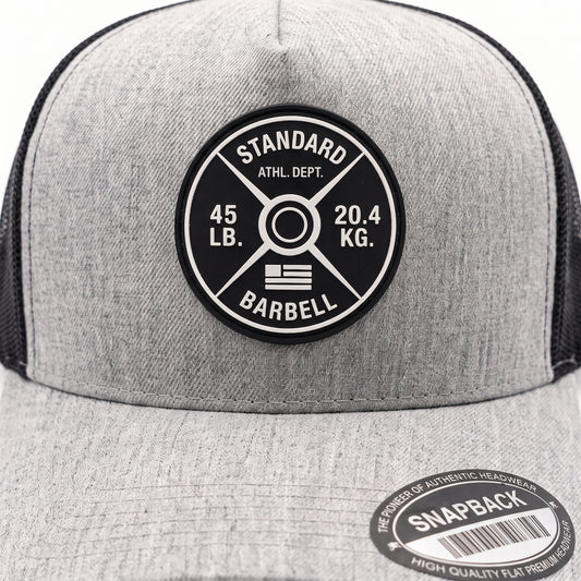 GYMISH Weightplate Gym Hat for Men, Weight Plate Patch Snapback, 6 Panel Laser Vented Workout Cap