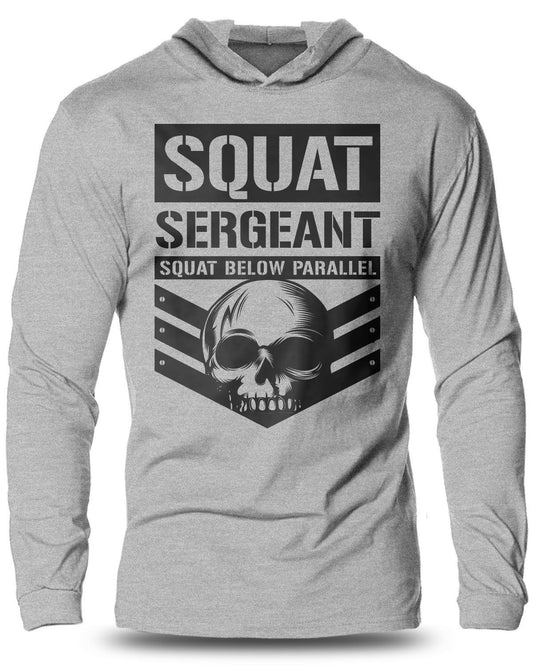 064- Squat Sergeant Lightweight Long Sleeve Hooded T-shirt for Men - Gymish - - #Gym Shirts# - - #Workout T-Shirts#