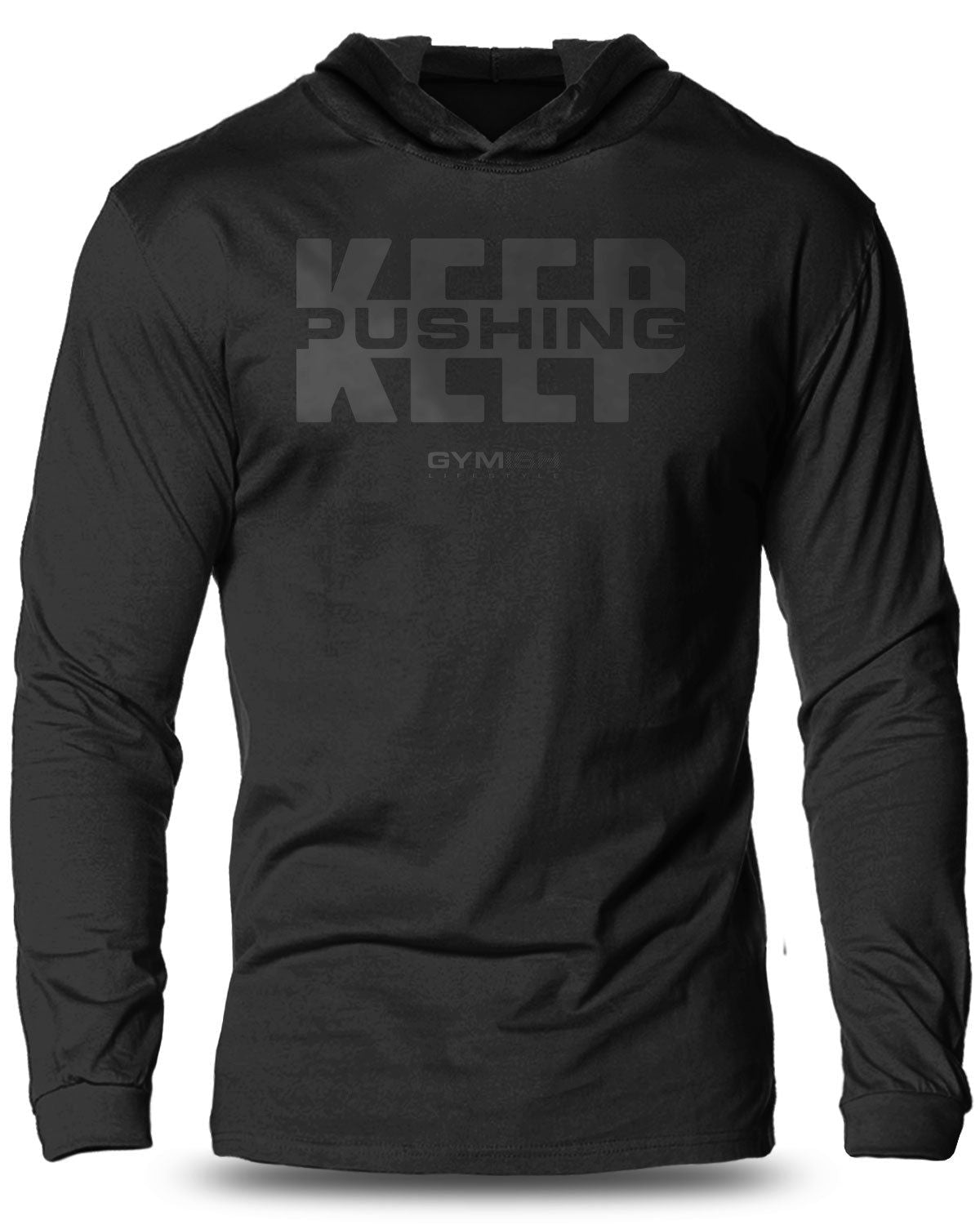 067- Keep Pushing Lightweight Long Sleeve Hooded T-shirt for Men - Gymish - - #Gym Shirts# - - #Workout T-Shirts#