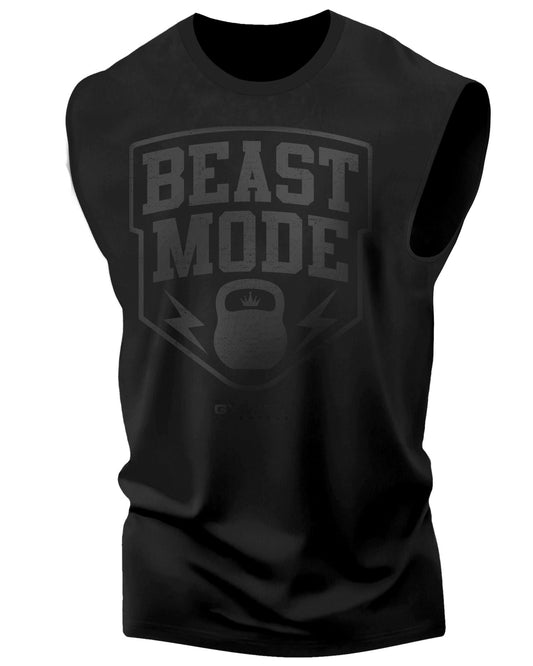 007. Beast Mode Workout Muscle Tank Top for Men Black On Black T-Shirt GYMISH LIFESTYLE