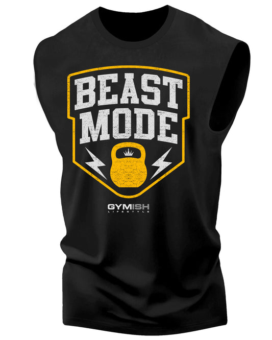 007. Beast Mode Workout Muscle Tank Top for Men Silver On Black T-Shirt GYMISH LIFESTYLE