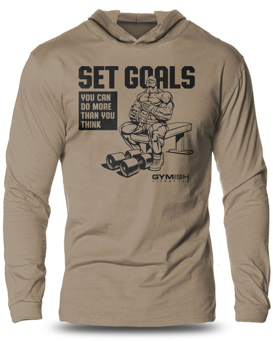 071- SET GOALS Lightweight Long Sleeve Hooded T-shirt for Men - Gymish - - #Gym Shirts# - - #Workout T-Shirts#