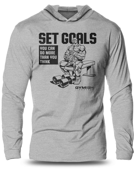 071- SET GOALS Lightweight Long Sleeve Hooded T-shirt for Men - Gymish - - #Gym Shirts# - - #Workout T-Shirts#